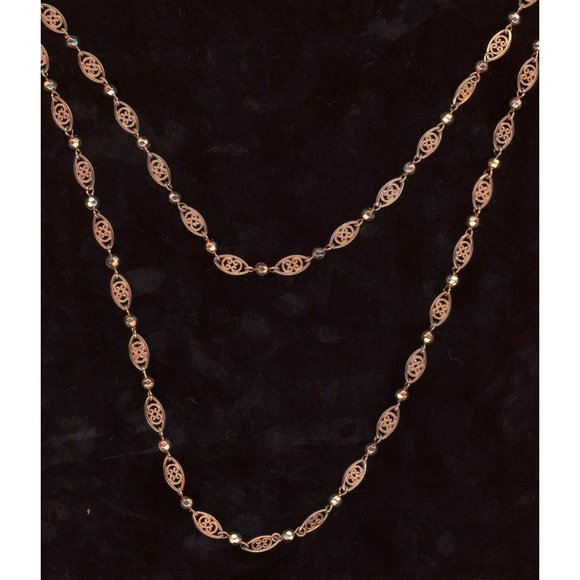 Delicate Rose Gold Toned Filigree Necklace 40 Inches Long NWT - Wear Long or Dou - Picture 1 of 2